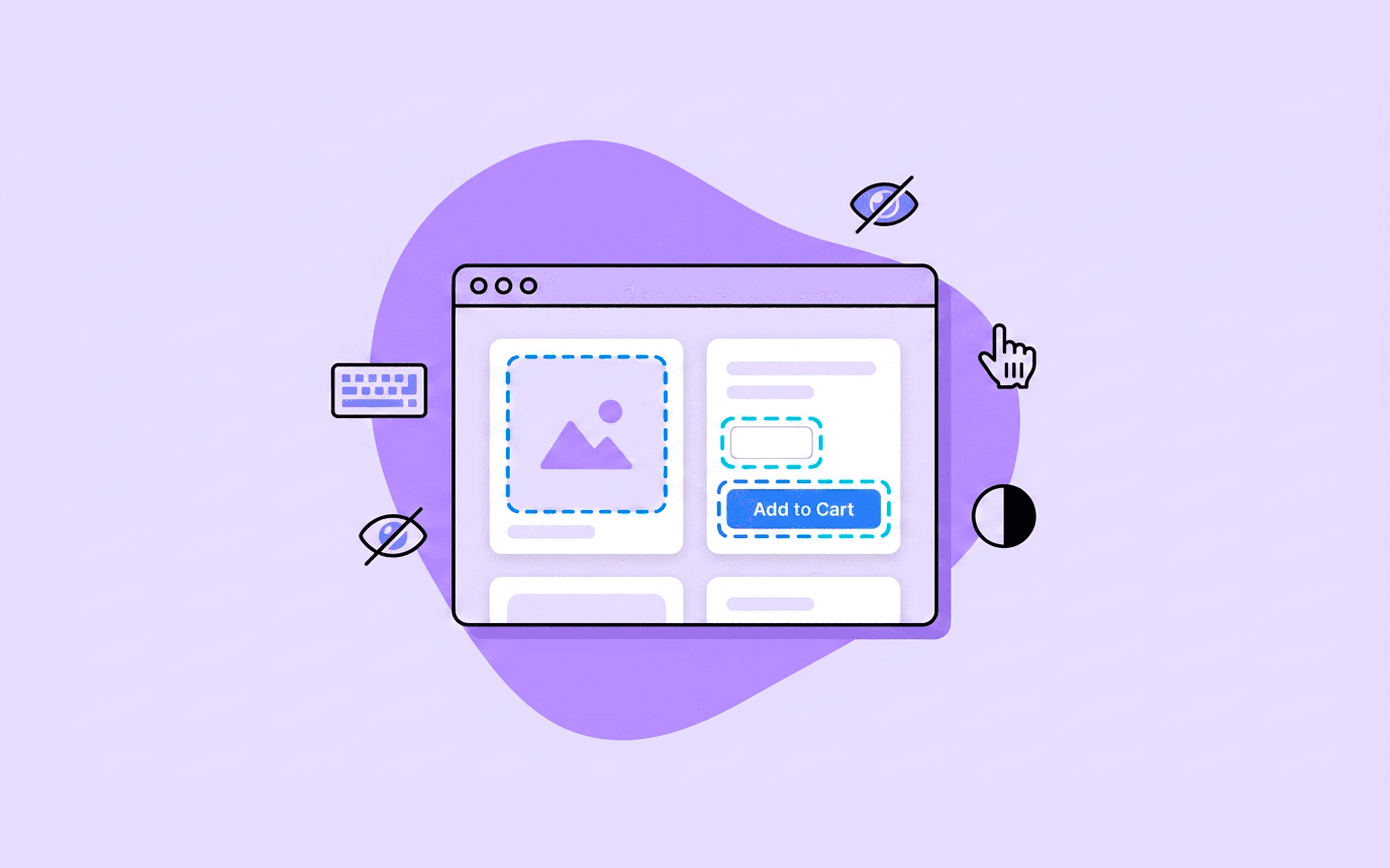 Abstract illustration symbolizing web accessibility, featuring stylized interface elements and inclusive design motifs that suggest accessible digital content for diverse users.