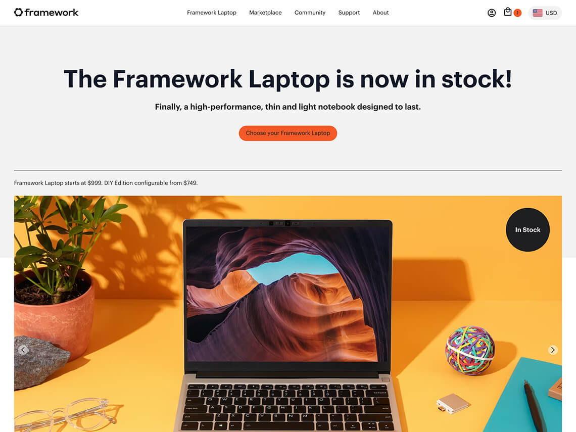 Framework homepage screenshot