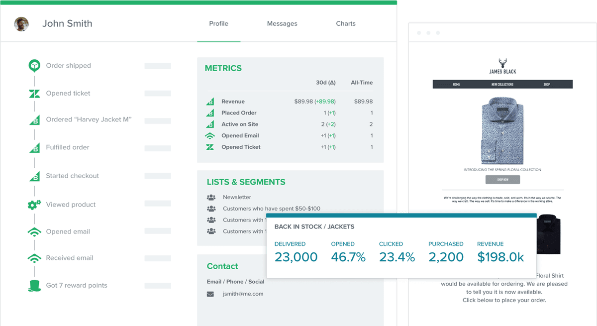 The Klaviyo email marketing UI.