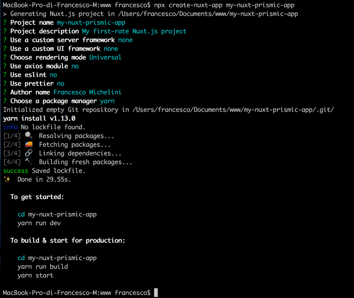 create nuxt app command