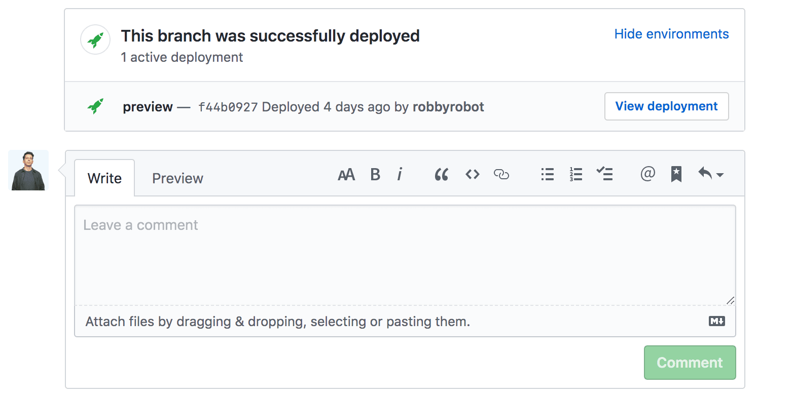 The deployment button in GitHub