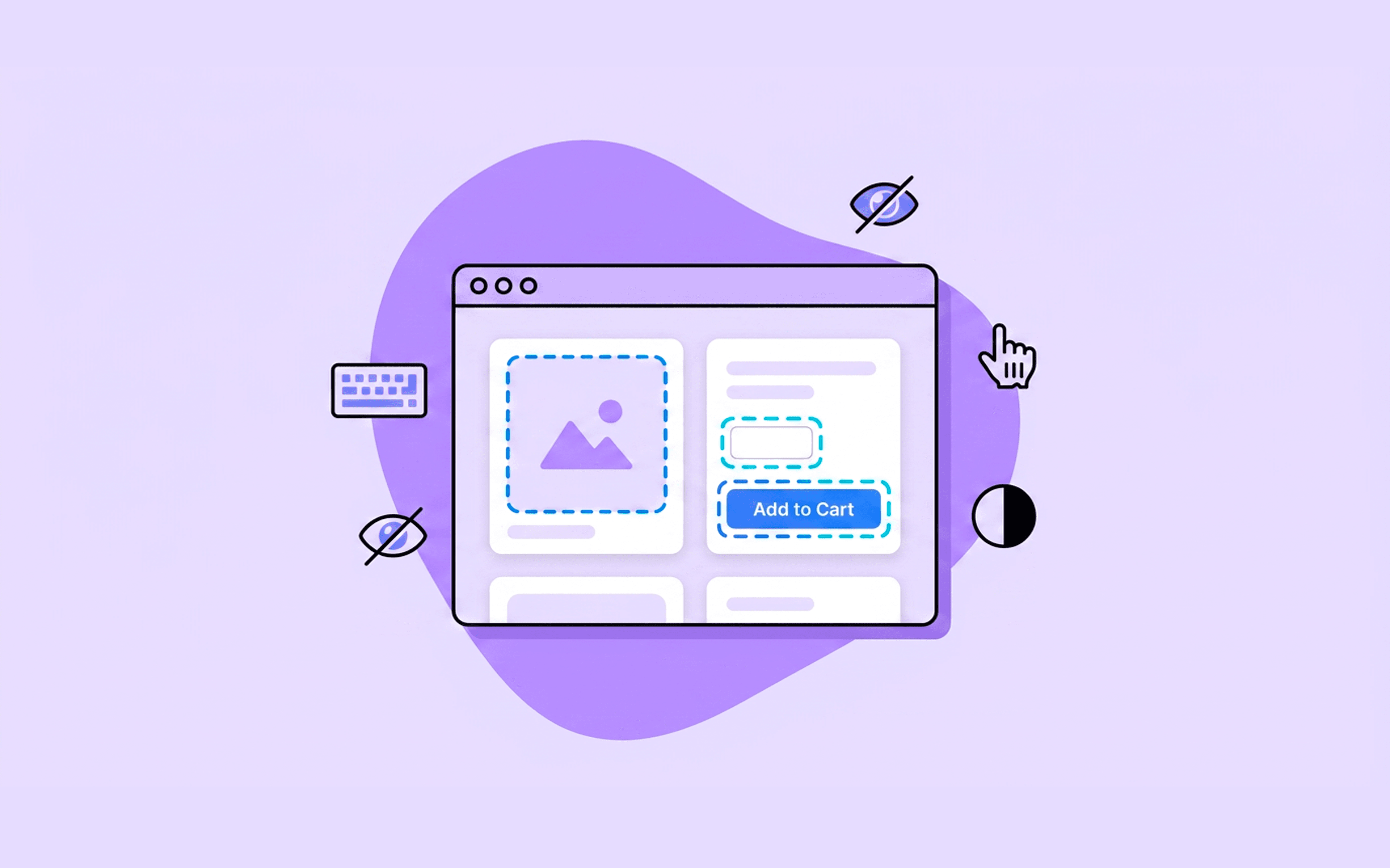 Abstract illustration symbolizing web accessibility, featuring stylized interface elements and inclusive design motifs that suggest accessible digital content for diverse users.