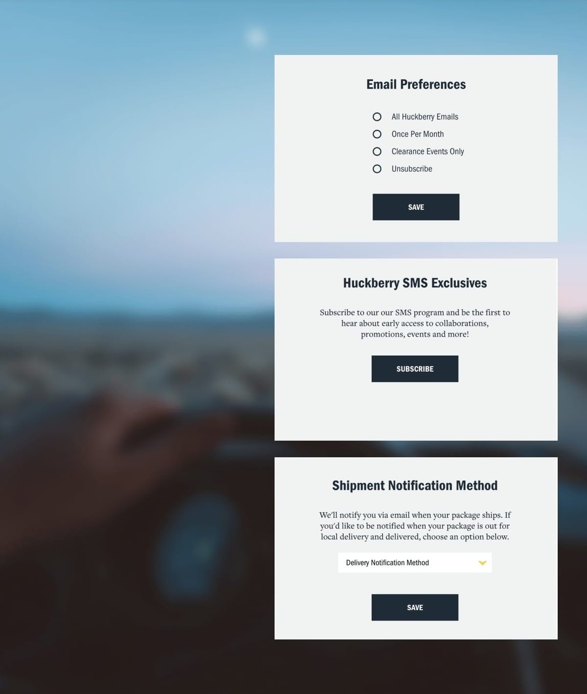 Huckberry Newsletter preferences