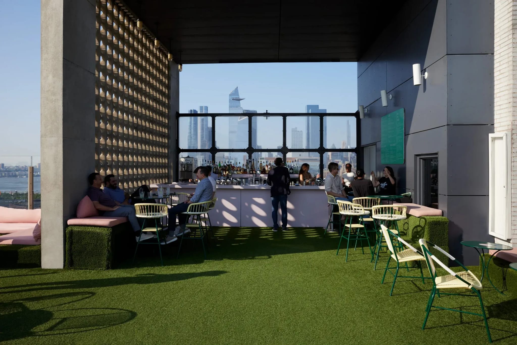 The rooftop bar looking out over the Hudson