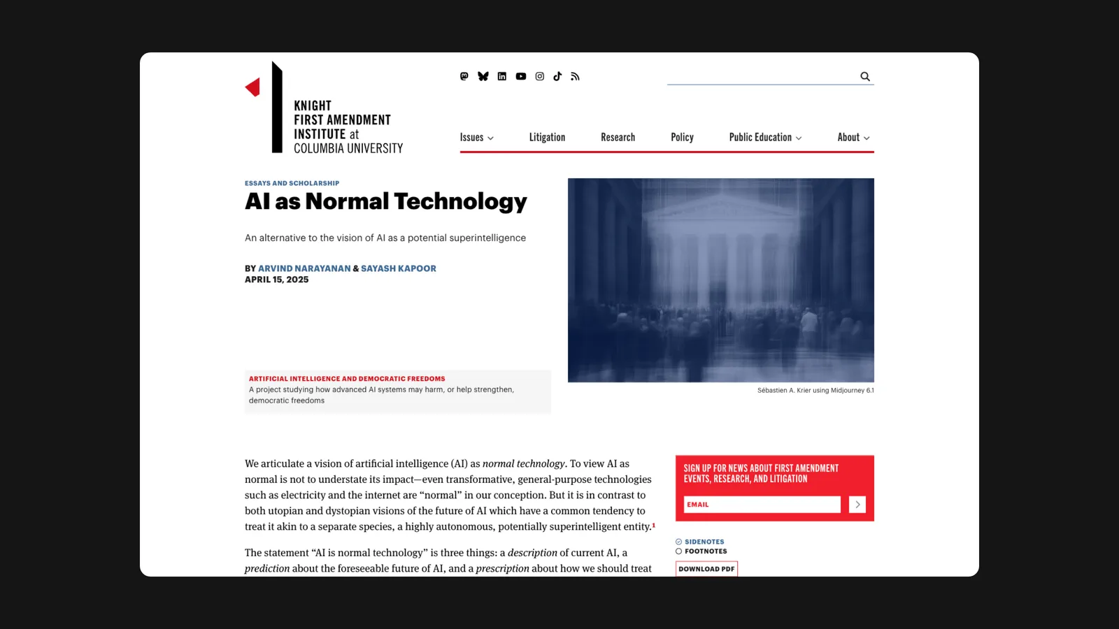 The "AI as Normal Technology" essay by Arvind Narayanan and Sayash Kapoor.