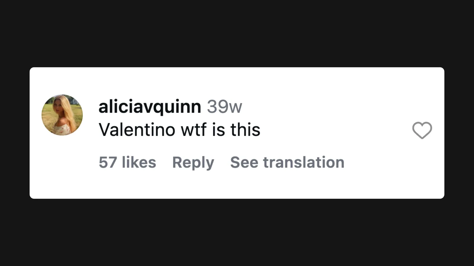 Instagram comment on Valentino's DeVain campaign: "Valentino wtf is this"